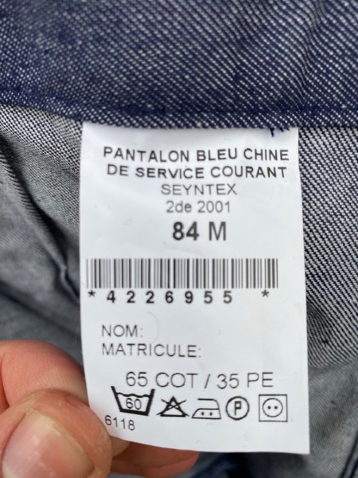 French Navy Denim Pleated pants, Deadstock, Size S to XL