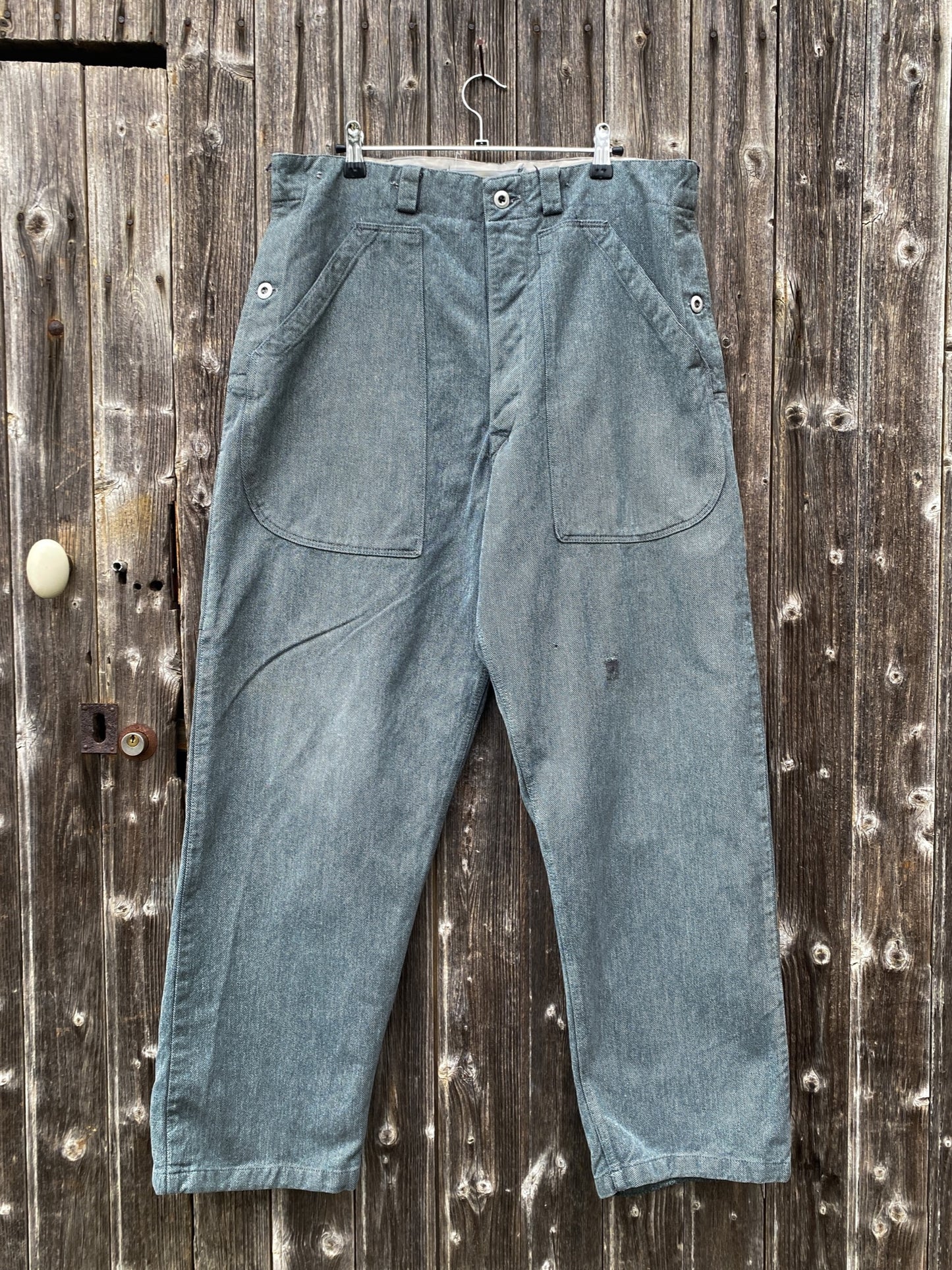 1960s Swiss Prison Army Denim Work Pants, Size XL to 4XL