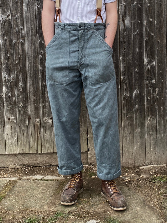 1960s Swiss Prison Army Denim Work Pants, Size XL to 4XL