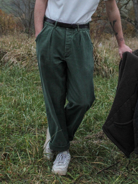 1960s Swedish Green Pleated Pants, Size XXS to 2XL