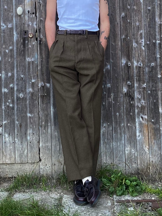 1960s M52 Pleated Wool Pants, French Army, Size S