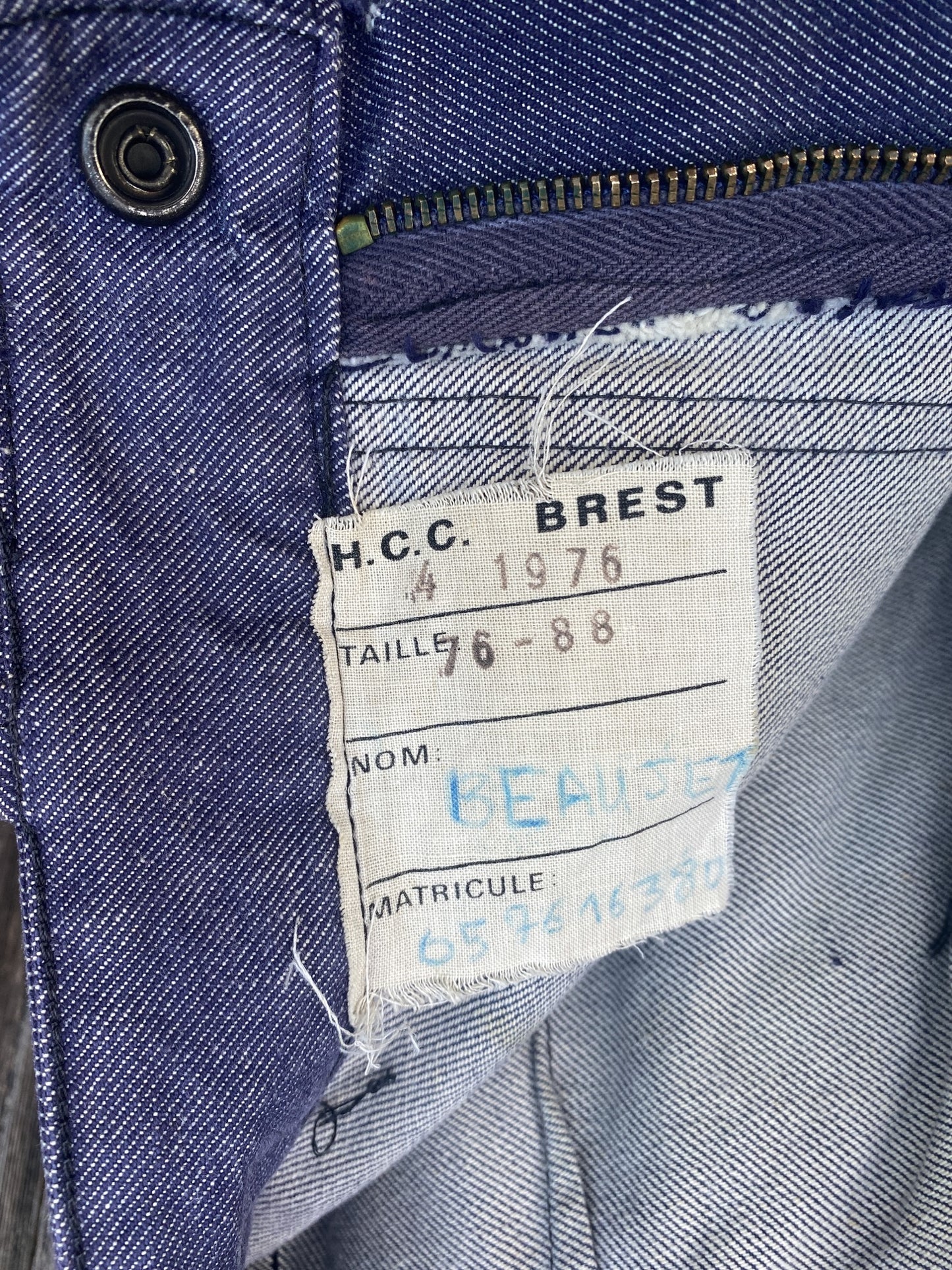 1970s French Marine Denim Pants, Size XS