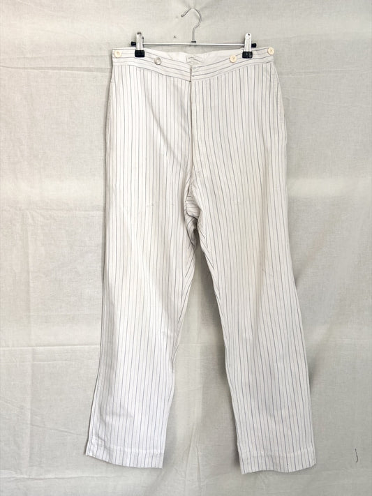 1940s Striped French Work Pants, Buckle Back, Size S