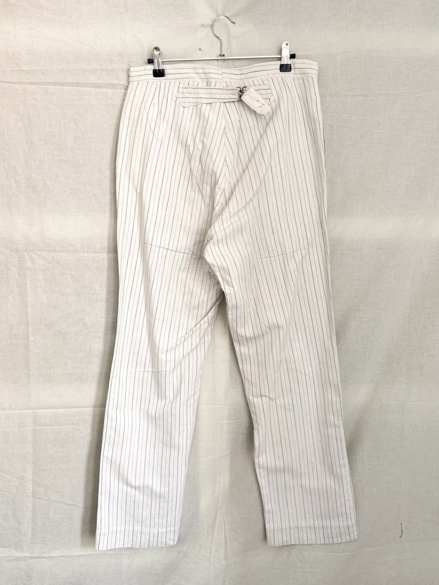 1940s Striped French Work Pants, Buckle Back, Size S