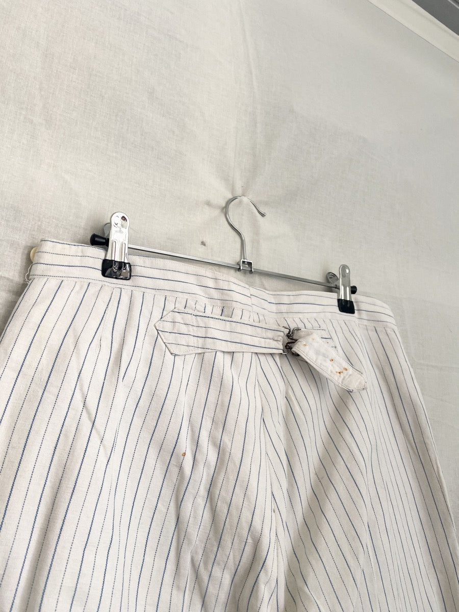1940s Striped French Work Pants, Buckle Back, Size S