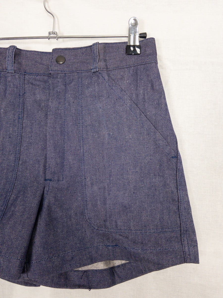 1960s French Navy Denim Shorts, Deadstock, Size XS