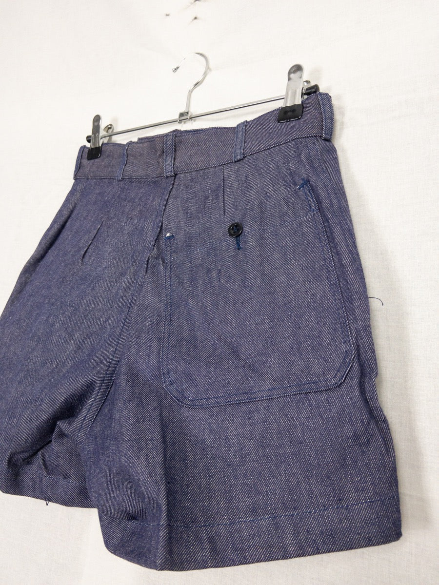 1960s French Navy Denim Shorts, Deadstock, Size XS