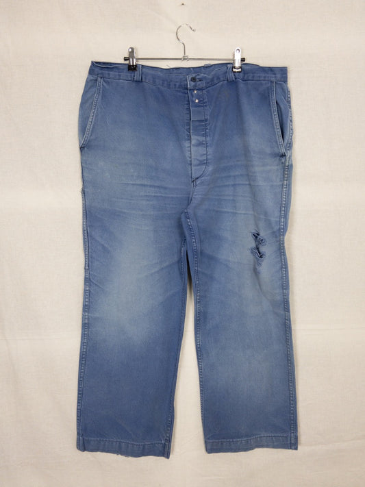 1970s French Blue Work Pants, Size XL/2XL