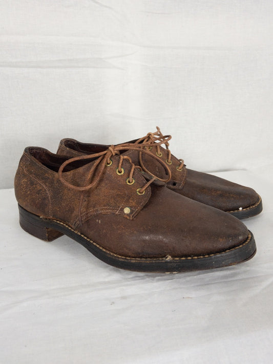1957 French Army Derby Shoes, Rough out Leather, Size US 8 - EU 41