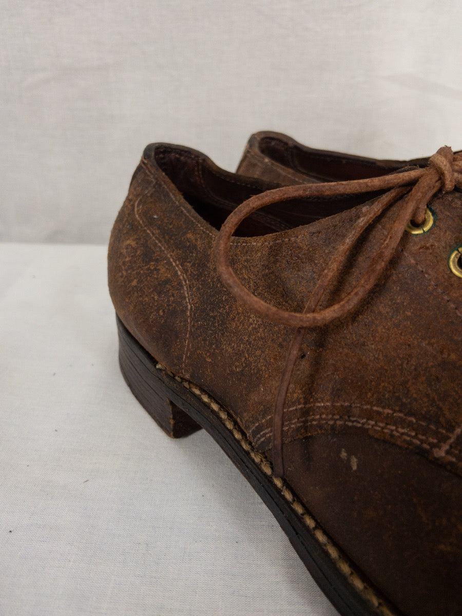 1957 French Army Derby Shoes, Rough out Leather, Size US 8 - EU 41