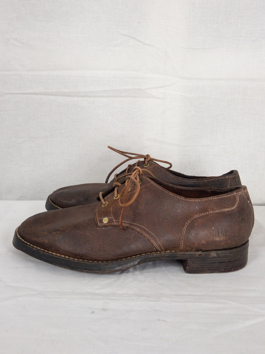 1957 French Army Derby Shoes, Rough out Leather, Size US 8 - EU 41