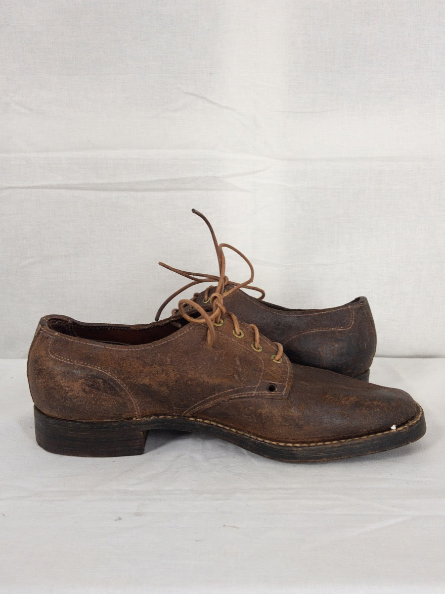 1957 French Army Derby Shoes, Rough out Leather, Size US 8 - EU 41