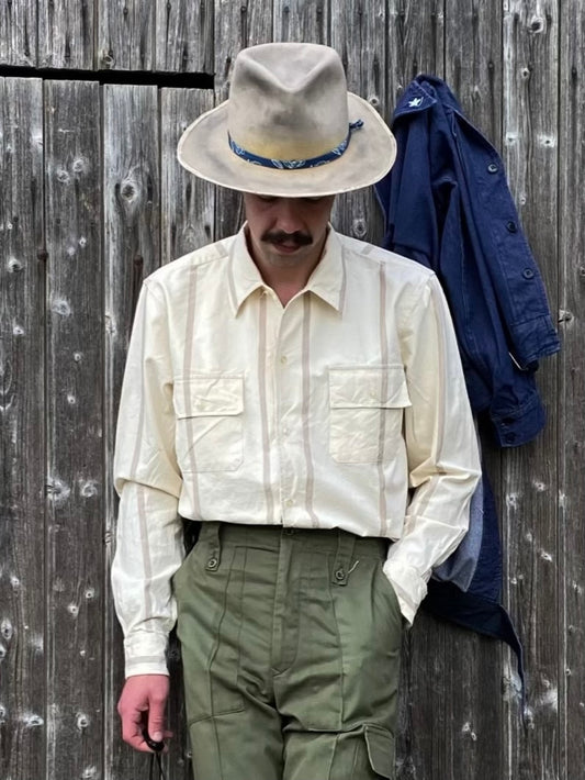 1960s Italian Army Striped Shirt, Deadstock, Size S to XL