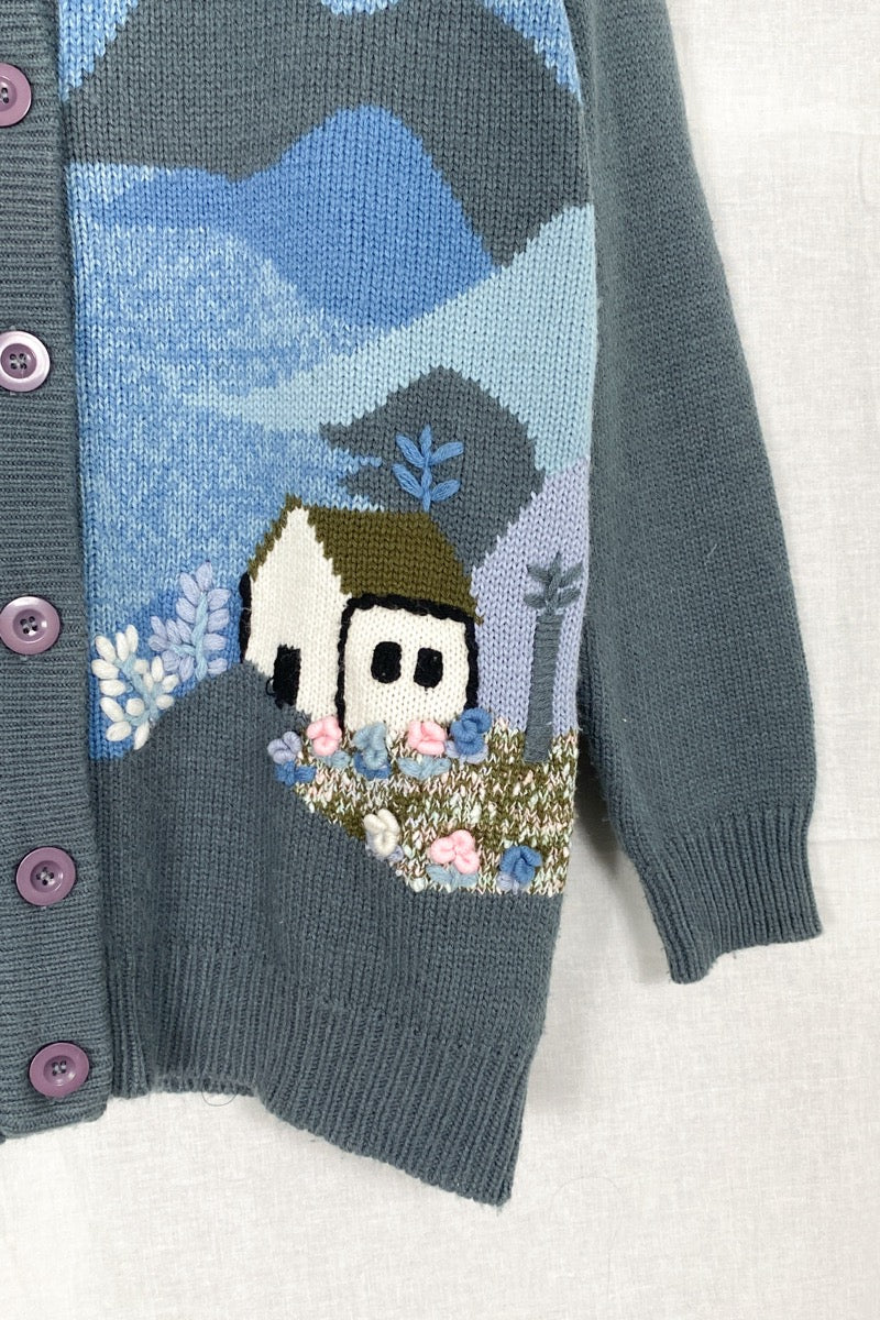 1990s Embroidered  Wool Cardigan, Size M/L