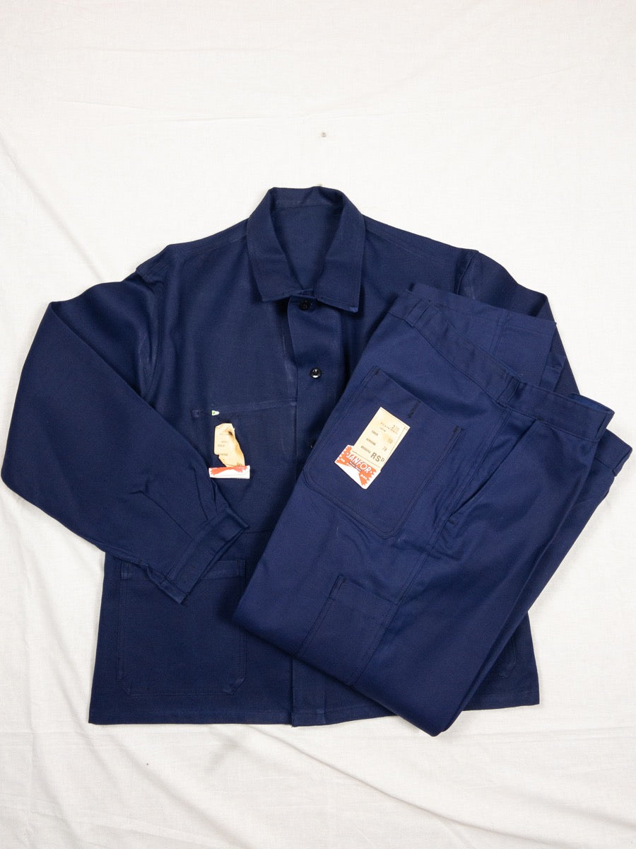 1960s French Blue « Le Mineur » Chore Suit, Jacket & Pants, Deadstock, Size XL