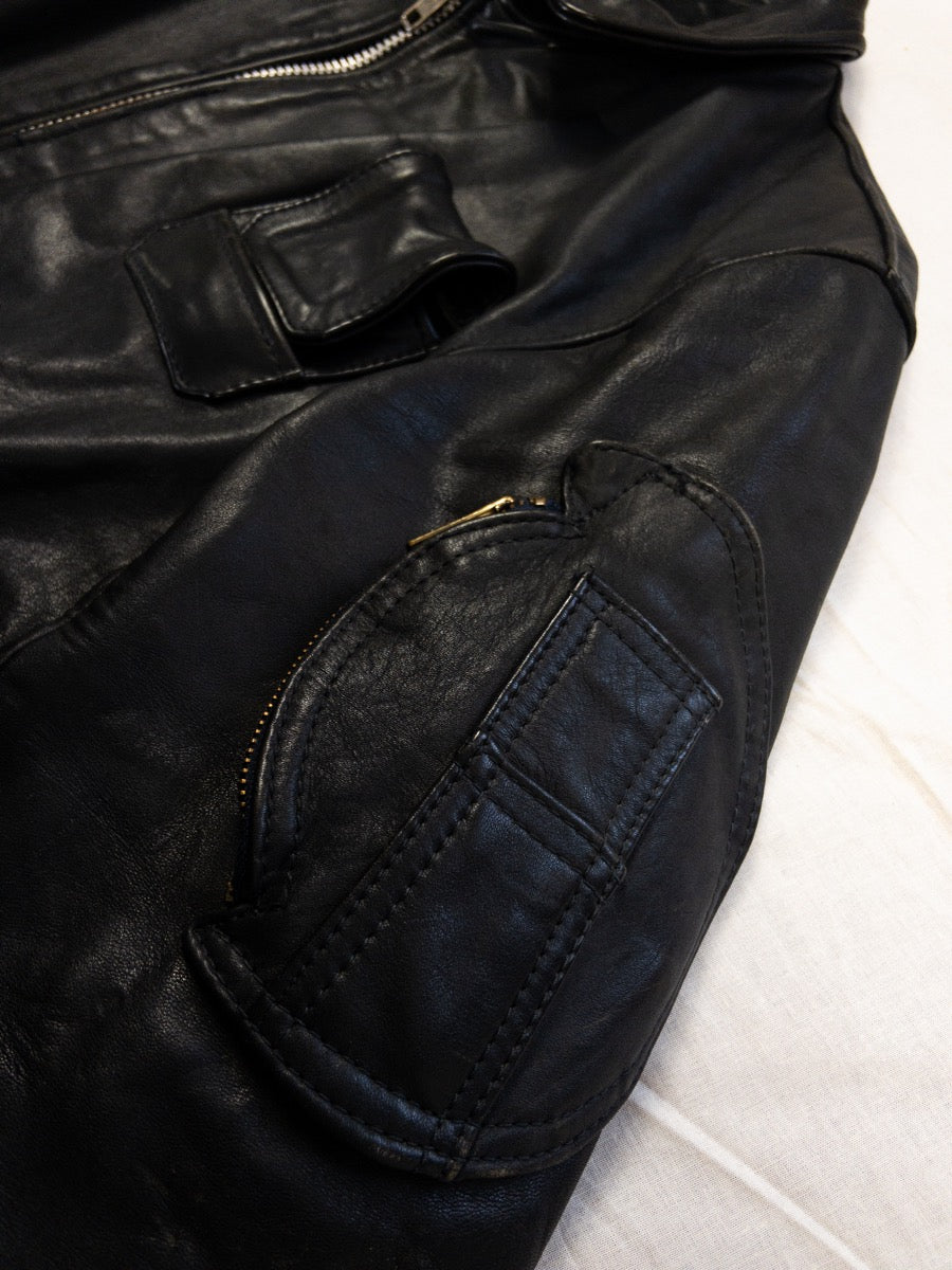 1980s Black Leather Bomber Jacket, Size S/M