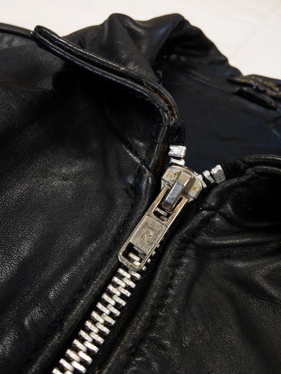 1980s Black Leather Bomber Jacket, Size S/M