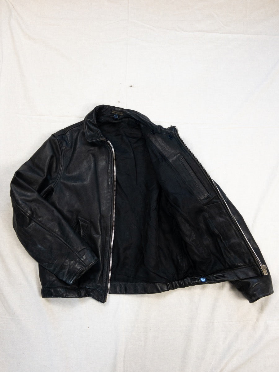 1980s Black Leather Bomber Jacket, Size S/M