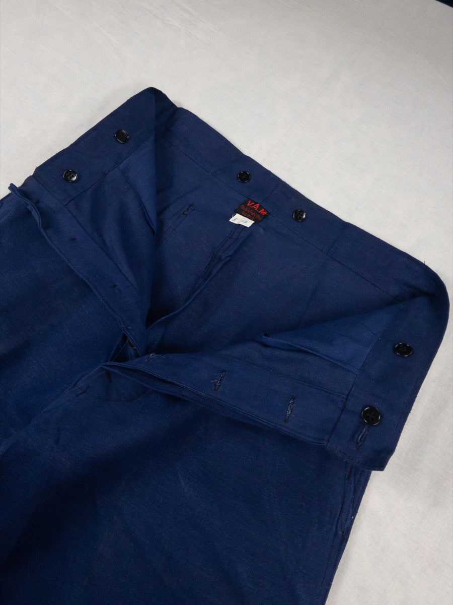 1950s French Blue Work Pants, Deadstock, Size S