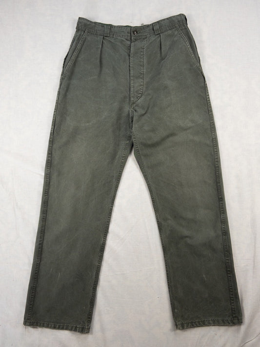 1970s French Army Pleated Pants, Size S/M