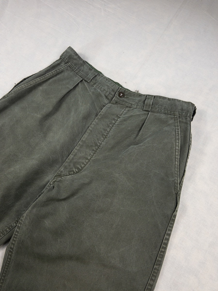 1970s French Army Pleated Pants, Size S/M