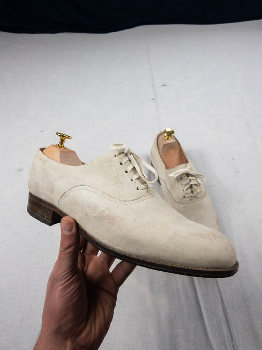 1960s French Marine White Leather Derbie Shoes, Size US 9 - EU 42