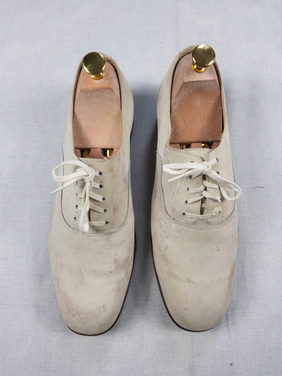 1960s French Marine White Leather Derbie Shoes, Size US 9 - EU 42