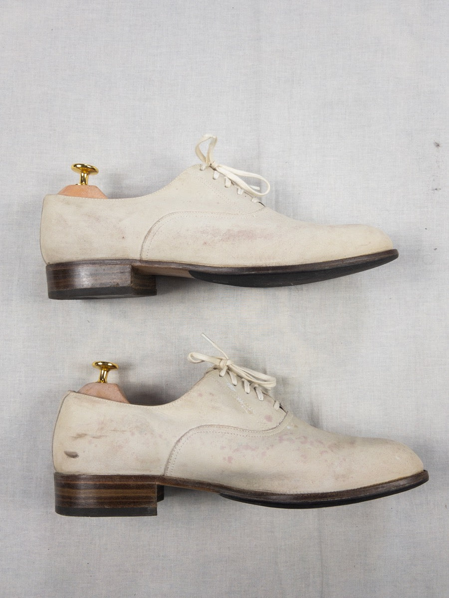 1960s French Marine White Leather Derbie Shoes, Size US 9 - EU 42