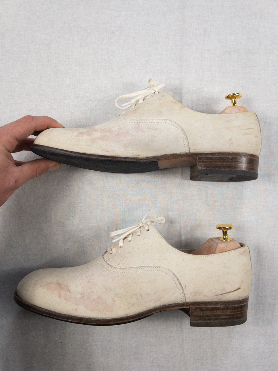 1960s French Marine White Leather Derbie Shoes, Size US 9 - EU 42