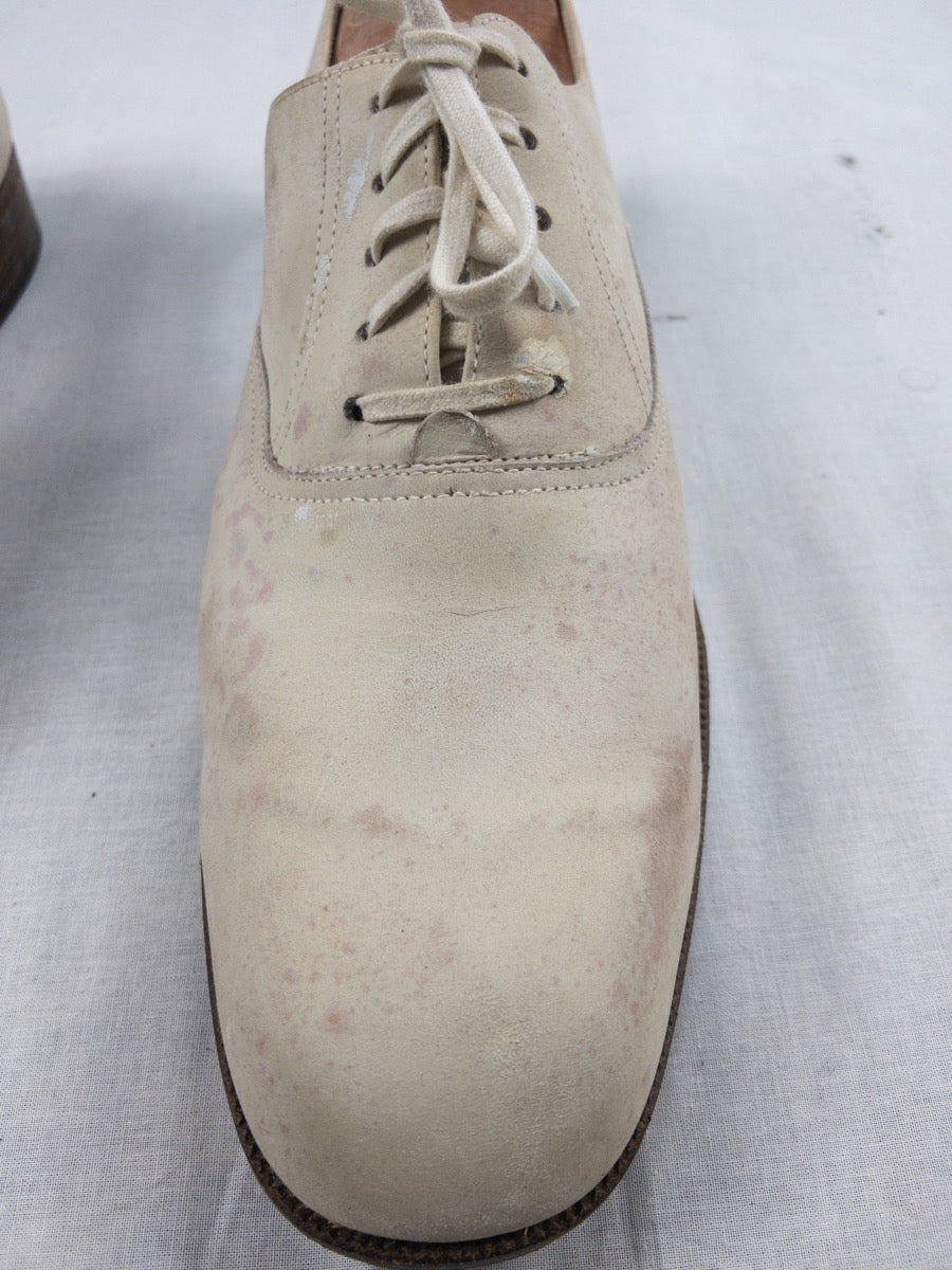 1960s French Marine White Leather Derbie Shoes, Size US 9 - EU 42