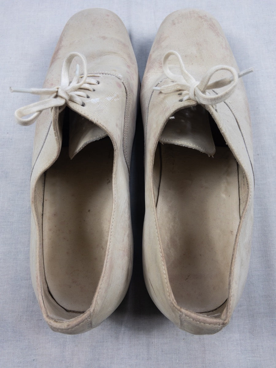 1960s French Marine White Leather Derbie Shoes, Size US 9 - EU 42