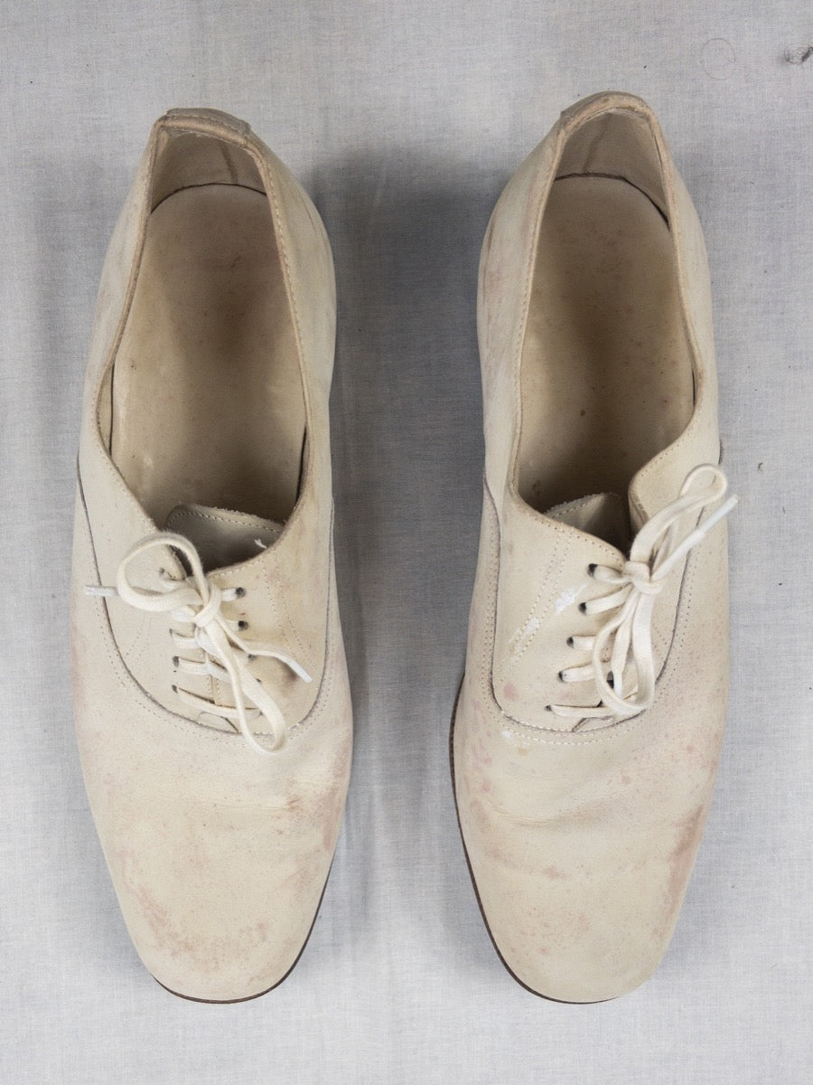 1960s French Marine White Leather Derbie Shoes, Size US 9 - EU 42